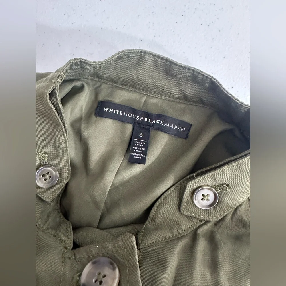 White House Black Market Sz 6 Utility Jacket Shirt Army Green Roll Tab Sleeves